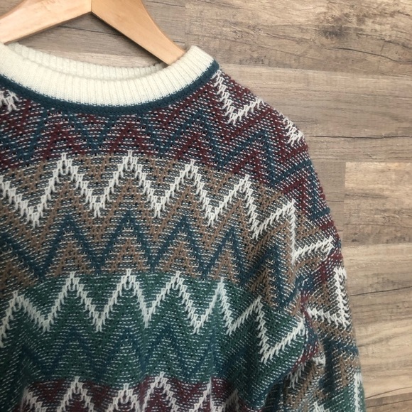 Vintage Chevron Geometric Aztec Southwestern Crewneck Knit Sweater Medium - Picture 3 of 9